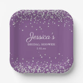 パープルシルバーグリッター花嫁ネームブライダルシャワー ペーパープレート (正面)