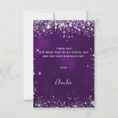 パープルシルバーグリッター輝きエレガント サンキューカード (裏面)