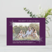 パープルシルバーグリッター雪片クリスマスフォト シーズンカード (スタンド正面)