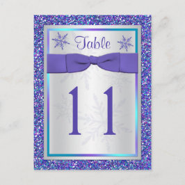 パープルシルバーグリッター雪片テーブルナンバーカード ポストカード