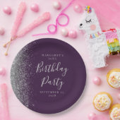 パープルシルバーグリッター70誕生日 ペーパープレート (パーティー)