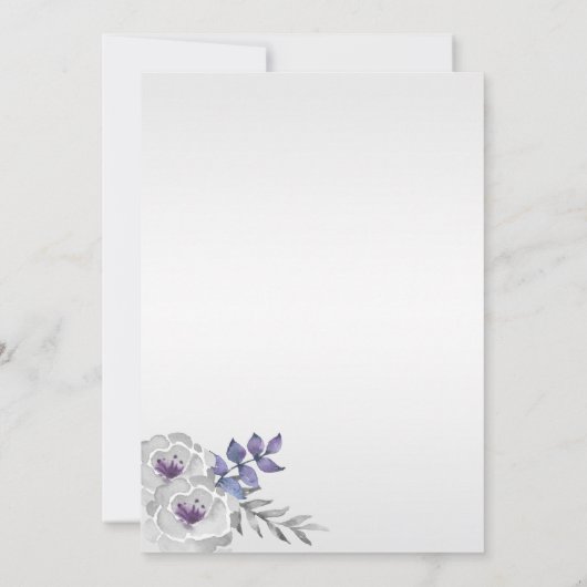 パープルシルバーグレーウォーターカラーバラ結婚式 招待状 (裏面)