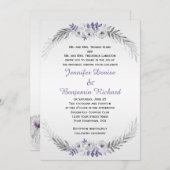 パープルシルバーグレーウォーターカラーバラ結婚式 招待状 (正面/裏面)