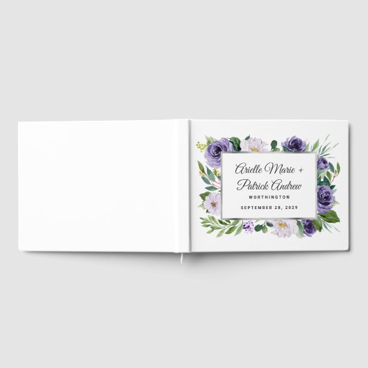 パープルシルバーグレーウォーターフローラ結婚ズ ゲストブック (全面)