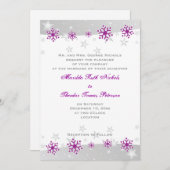 パープルシルバーグレースノーフレーク結婚式招待状 招待状 (正面/裏面)