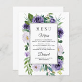 パープルシルバーグレー結婚フローラのメニューカード (正面/裏面)