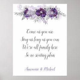 パープルシルバーグレーNo Seating Plan 結婚's Sign ポスター