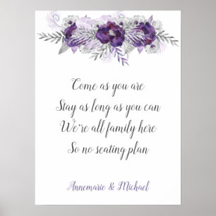 パープルシルバーグレーNo Seating Plan 結婚's Sign ポスター