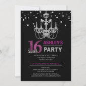 パープルシルバーシャンデリアSWEET SIXTEEN16パーティー 招待状 (正面)