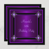 パープルシルバージュエルブラックイベントパーティー 招待状 (正面/裏面)