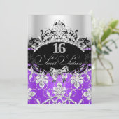 パープルシルバースウィート16スパークルティアラ誕生日 招待状 (スタンド正面)