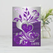 パープルシルバースクロール、ハート結婚式招待状 招待状 (スタンド正面)