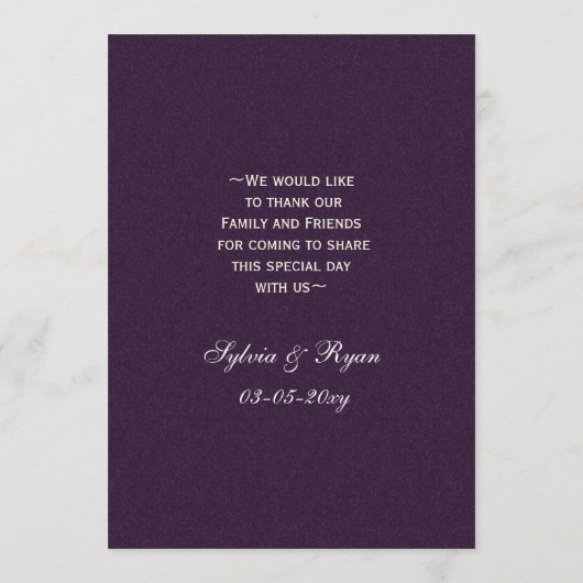 パープルシルバースノーフレーク冬の結婚式のメニューカード メニュー (裏面)