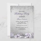 パープルシルバースパークルドレス 誕生日パーティー招待状 招待状 (裏面)