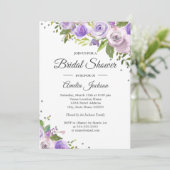 パープルシルバースパークルフローラブライダルシャワー招待状 招待状 (スタンド正面)