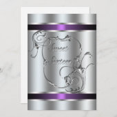 パープルシルバースワールエレガントSweet sixteen 招待状 (正面/裏面)