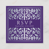 パープルシルバーソードロイヤルウェディングRSVPQRコード エンクロージャーカード (正面)