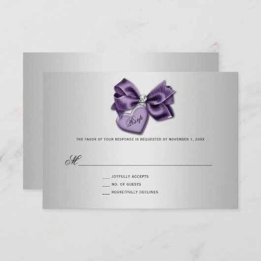 パープルシルバーダイヤモンドハートロッケットRSVP 出欠カード (正面/裏面)