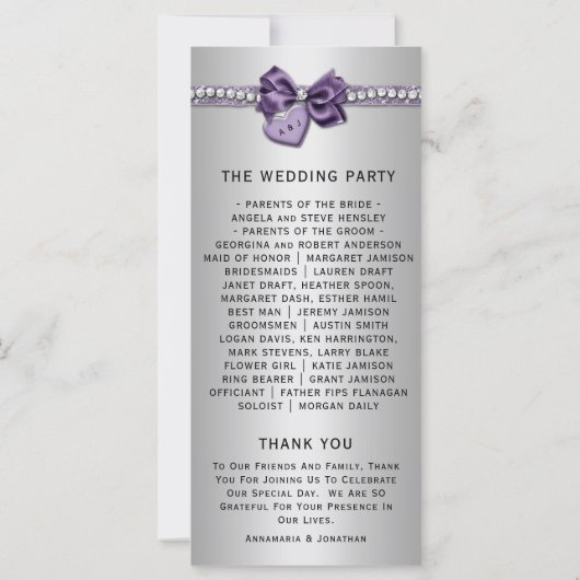 パープルシルバーダイヤモンドハート結婚式 プログラム (裏面)