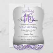 パープルシルバーダマスク&ティアラスウィート16招待状 招待状 (正面)