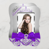 パープルシルバーダマスク&ティアラ写真キンセアニェラ 招待状 (正面/裏面)