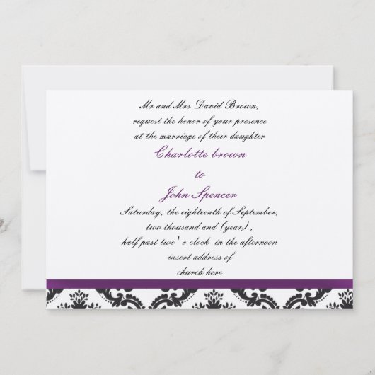 パープルシルバーダムクウェディング招待状 招待状 (裏面)