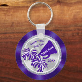 パープルシルバーチーフパーソナライズされた応援バッグラベル キーホルダー (正面)