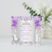 パープルシルバーティアラハイヒールパール誕生日 招待状 (スタンド正面)