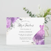 パープルシルバードレス&バラバタフライ50誕生日 招待状 (スタンド正面)