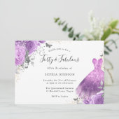 パープルシルバードレス&バラ蝶40th誕生日 招待状 (スタンド正面)