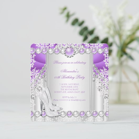 パープルシルバーハイヒールパールバースデーパーティー2 招待状 (スタンド正面)