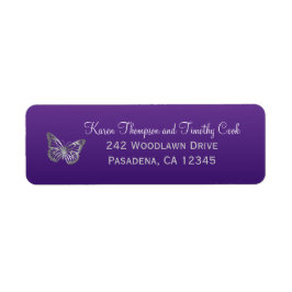 パープルシルバーバタフライ差出人住所ラベル ラベル