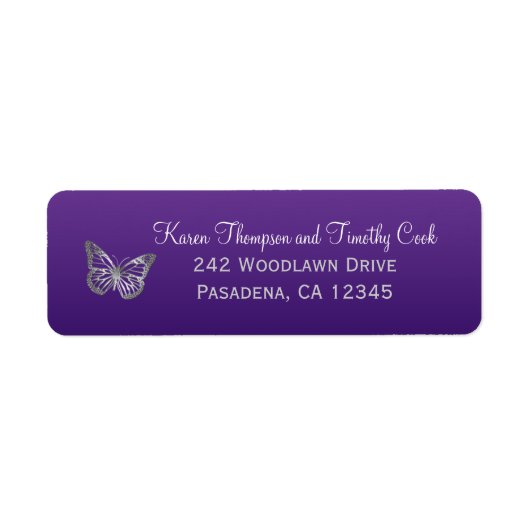 パープルシルバーバタフライ差出人住所ラベル ラベル (正面)