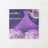 パープルシルバーバラフローラフォト女性誕生日 三つ折り招待状 (カバー)