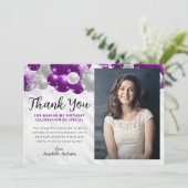 パープルシルバーバルーングリッターフォト誕生日 サンキューカード (スタンド正面)