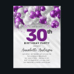 パープルシルバーバルーングリッター任意の年齢誕生日 ポストカード<br><div class="desc">Glam紫モダン紫バイオレットシルバーバルーングリッター任意の年齢誕生日招待状</div>
