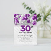パープルシルバーバルーングリッター任意の年齢誕生日 ポストカード (スタンド正面)