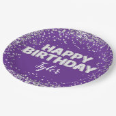 パープルシルバーバースデーパーティー ペーパープレート (アングル)