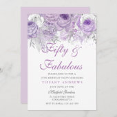 パープルシルバーフィフティ&ファブラス50誕生日 招待状 (正面/裏面)