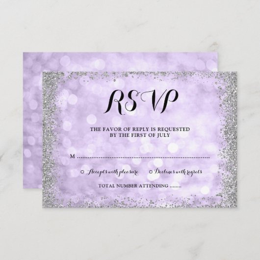 パープルシルバーフェイクグリッターライトバルミツワー 出欠カード (正面/裏面)