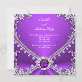 パープルシルバーフェイクダイヤモンドジュエルバースデーパーティー 招待状 (裏面)