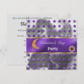 パープルシルバーフォイルグリッターオレンジムーンバレンタイン 招待状 (正面/裏面)