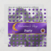 パープルシルバーフォイルグリッターオレンジ ムーン ヴァレンタイン 招待状 (正面/裏面)