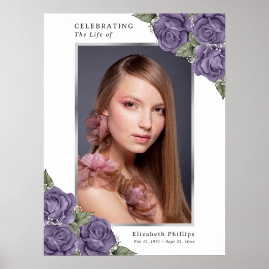 パープルシルバーフォトメモリアル葬儀看板 ポスター (正面)