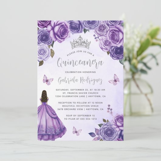 パープルシルバーフローラウォーターカラーキンセアニラ 招待状 (スタンド正面)