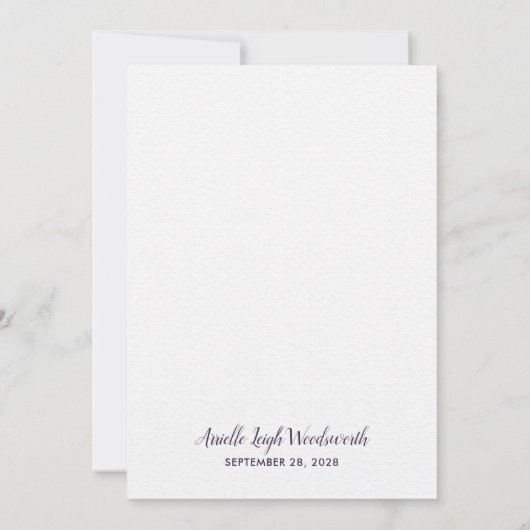 パープルシルバーフローラウォーターカラープラムブライダルシャワー 招待状 (裏面)