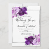 パープルシルバーフローラエレガントフォーマルウェディングシャワー 招待状 (正面)