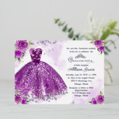 パープルシルバーフローラキンセアニェラ 箔招待状 (立ち正面)