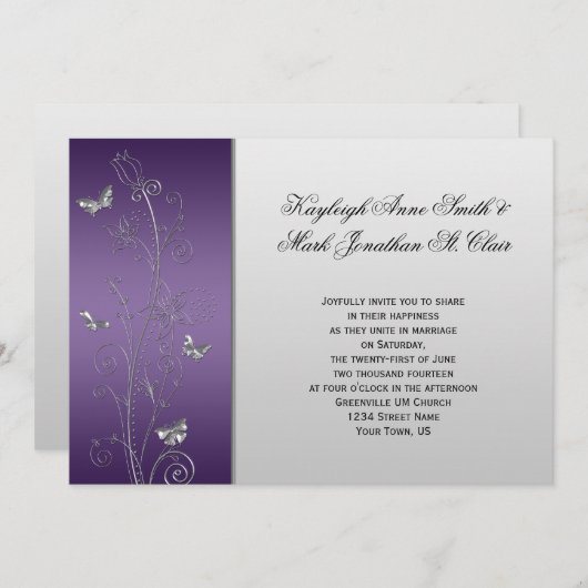 パープルシルバーフローラチョウ結婚ズ 招待状 (正面/裏面)