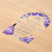 パープルシルバーフローラバラウォーターカラーキンセアニラ アクリル招待状 (レイダウン)